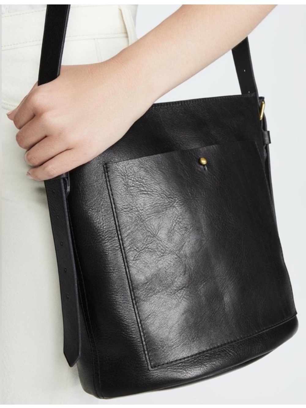 Madewell The Transport Bucket Bag Black Leather